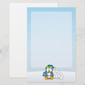 Kleiner Pinguin mit Schneebällen Briefpapier (Vorne/Hinten)