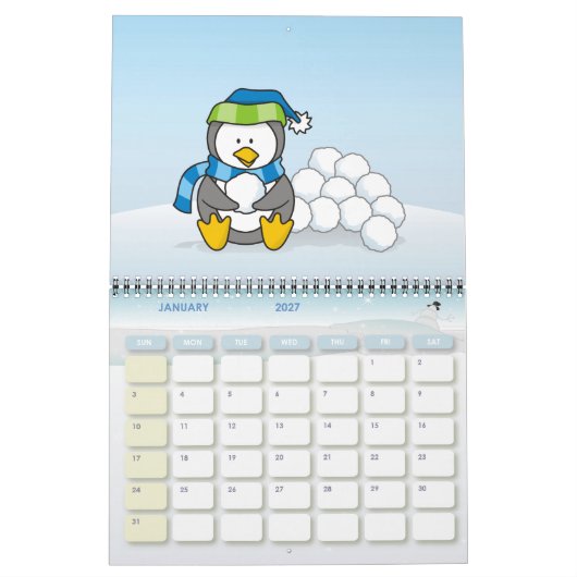 Kleiner Pinguin mit Schneebällen Kalender (Jan 2027)