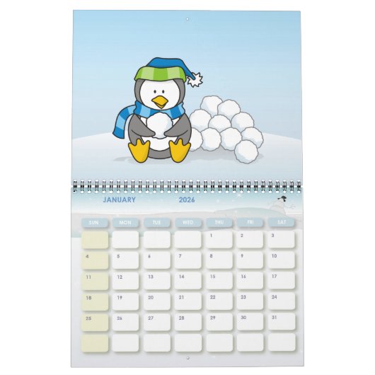 Kleiner Pinguin mit Schneebällen Kalender (Jan 2026)
