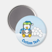 Kleiner Pinguin mit Schneebällen Magnet (Vorderseite/Rückseite)