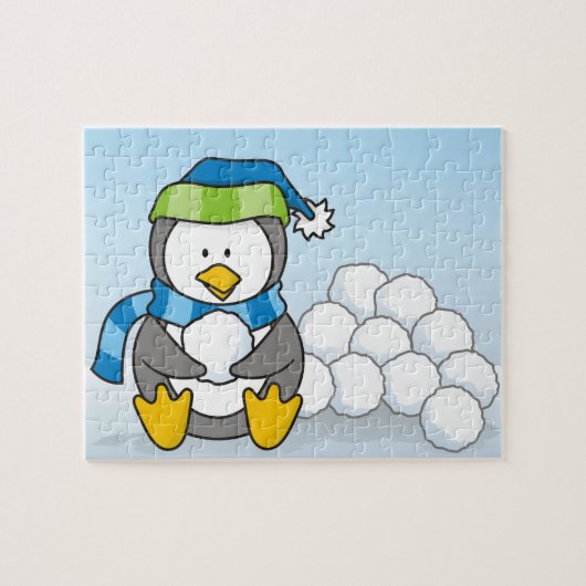 Kleiner Pinguin mit Schneebällen Puzzle (Horizontal)
