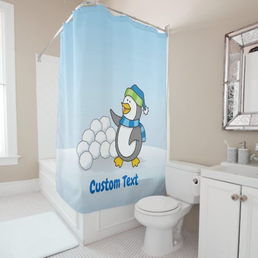 Kleiner Pinguin mit Schneebällen, schwindelnde Dus Duschvorhang (Beispiel)