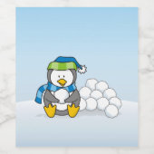 Kleiner Pinguin mit Schneebällen Weinetikett (Einzelnes Label)
