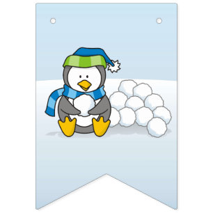 Kleiner Pinguin mit Schneebällen Wimpelkette