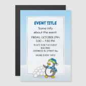 Kleiner Pinguin mit schneebedeckten Kugeln Magnetkarte (Vorne/Hinten)