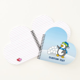 Kleiner Pinguin mit schneebedeckten Kugeln Notizblock