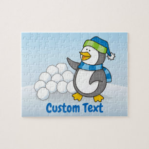 Kleiner Pinguin mit schneebedeckten Kugeln Puzzle