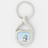 Kleiner Pinguin mit schneebedeckten Kugeln Schlüsselanhänger (Vorderseite)