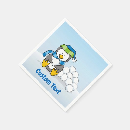 Kleiner Pinguin sitzend mit einer Papierserviette  (Ecke)