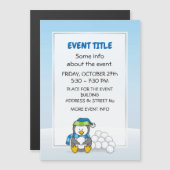 Kleiner Pinguin sitzend mit Schneebälle Magnetkarte (Vorne/Hinten)