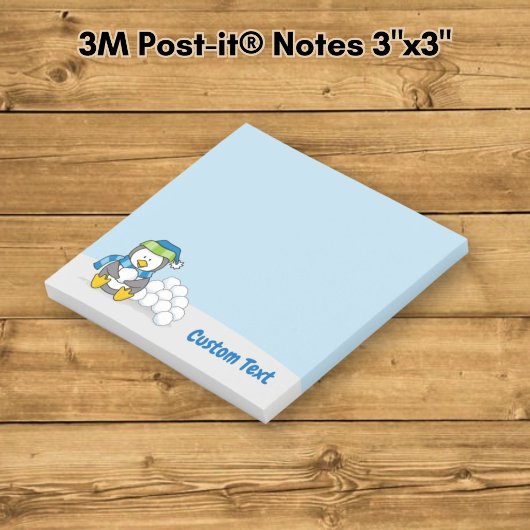 Kleiner Pinguin sitzend mit Snowballs Post-it Klebezettel
