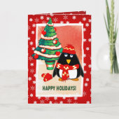 Kleiner Pinguin. Weihnachtskarte Feiertagskarte (Vorderseite)