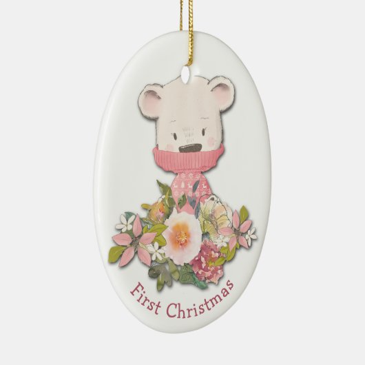 Kleiner Pink Winter Bear Baby's First Christmas Keramik Ornament (Rechts)