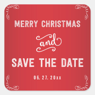 Kleiner Platz Rot Save the Date Weihnachtskleber Quadratischer Aufkleber