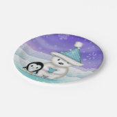 Kleiner Polar-Bär und Pinguin-Teller Pappteller (Schrägansicht)