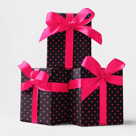 Kleiner Polka-Dot in Schwarz und Heiß Rosa Geschenkpapier