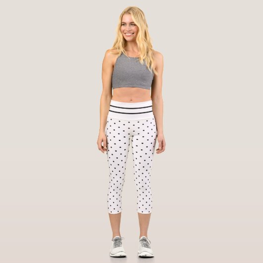 Kleiner Polka-Dot Schwarz-weiß mit Streifen Capri  Leggings (Vorderseite)