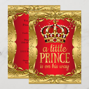 Kleiner Prinz auf dem Weg Baby Shower Gold Rot Einladung
