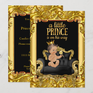 Kleiner Prinz auf Thron Baby Shower Brünette Baby Einladung