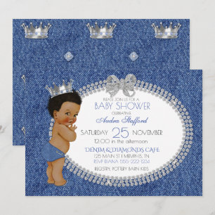 Kleiner Prinz Baby Junge Denim & Diamanten Einladung