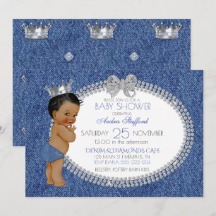 Kleiner Prinz Baby Junge Denim & Diamanten Einladung