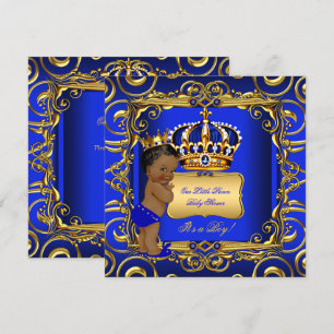 Kleiner Prinz Baby Shower Blau Afroamerikanisch Einladung