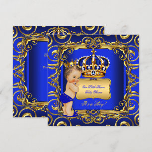 Kleiner Prinz Baby Shower Blau Brünette Baby Junge Einladung