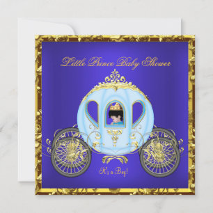 Kleiner Prinz Baby Shower Blau Gold Junge Karosse  Einladung