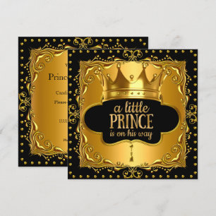 Kleiner Prinz Baby Shower Goldfolienkrone Schwarz Einladung