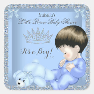 Kleiner Prinz Baby Shower Junge Blau Damast Spielz Quadratischer Aufkleber
