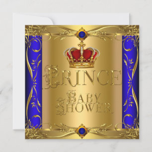 Kleiner Prinz Baby Shower Junge Blau Rot Krone Einladung