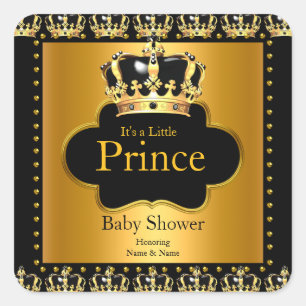 Kleiner Prinz Baby Shower Junge Krone Schwarz Gold Quadratischer Aufkleber