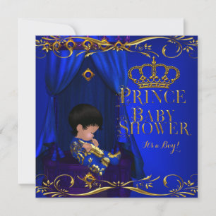 Kleiner Prinz Baby Shower Junge Regentblau Krone 2 Einladung