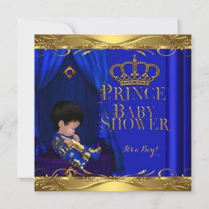 Kleiner Prinz Baby Shower Junge Royal Blau Krone 5 Einladung