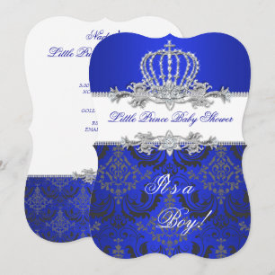 Kleiner Prinz Baby Shower Junge Royalblaue Krone 2 Einladung