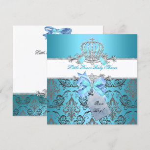 Kleiner Prinz Baby Shower Junge Teal Blau Krone 8 Einladung