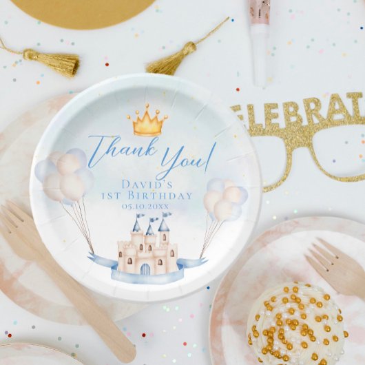 Kleiner Prinz Fairytale Burg Krone 1. Geburtstag Pappteller