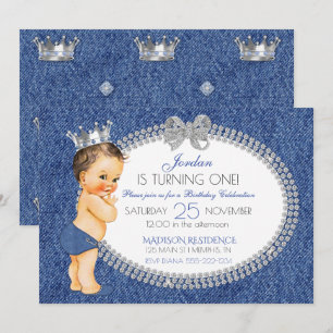 Kleiner Prinz Jeans & Diamanten Krone Windel Einladung