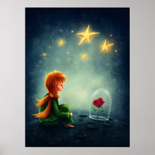 Kleiner Prinz und Rose. Kinderzimmer Art Poster