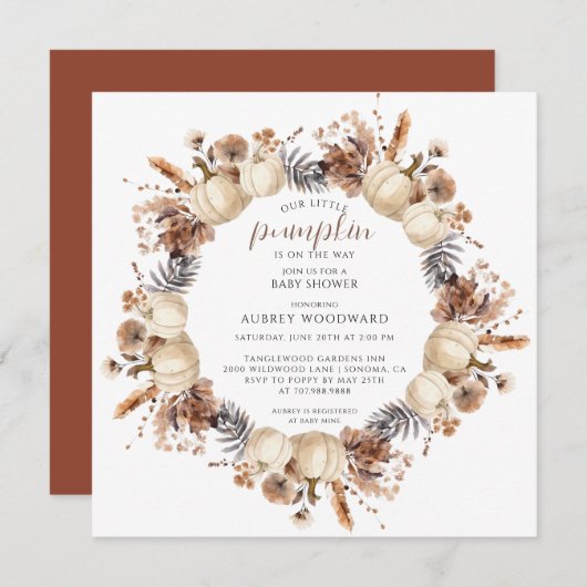 Kleiner Pumpkin auf dem Weg Autumn Baby Dusche Einladung (Vorne/Hinten)