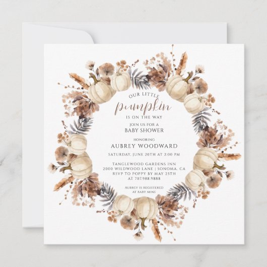 Kleiner Pumpkin auf dem Weg Autumn Baby Dusche Einladung (Vorderseite)