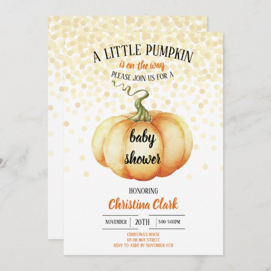 Kleiner Pumpkin auf dem Weg Baby Dusche Wasserfarb Einladung (Vorne/Hinten)