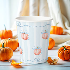 Kleiner Pumpkin auf dem Weg Blue Bow Baby Dusche Pappbecher