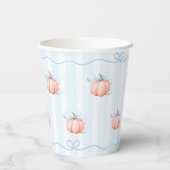 Kleiner Pumpkin auf dem Weg Blue Bow Baby Dusche Pappbecher (Rückseite)