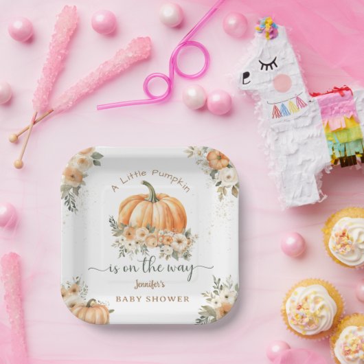 Kleiner Pumpkin auf dem Weg Boho Fall Baby Dusche Pappteller (Party)