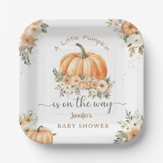 Kleiner Pumpkin auf dem Weg Boho Fall Baby Dusche Pappteller (Vorderseite)