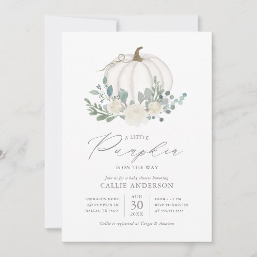 Kleiner Pumpkin auf dem Weg Floral Girl Babydusche Einladung (Vorderseite)