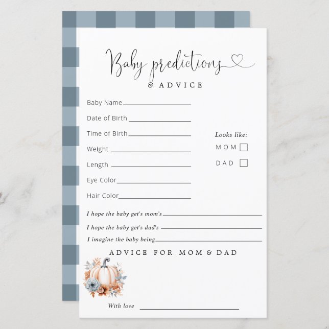 Kleiner Pumpkin Boy Baby Shower Ratschläge (Vorne/Hinten)