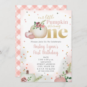 Kleiner Pumpkin Pink Kariert Erster Geburtstag Einladung