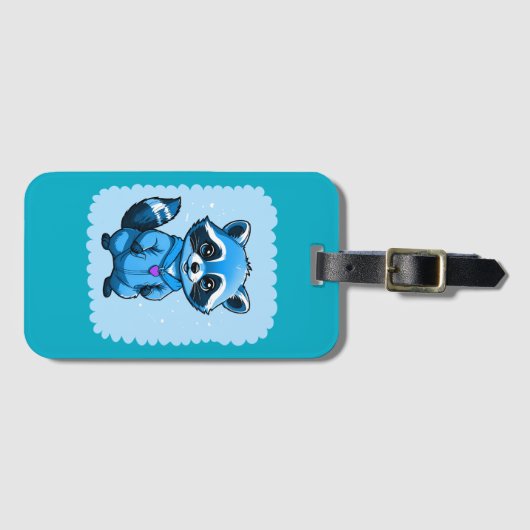 Kleiner Raccoon in blauem Gepäckanhänger (Vorderseite (Horizontal))